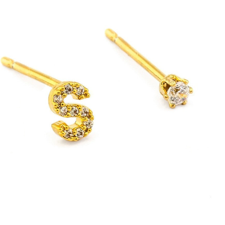 tai | cz initial crystal earring - KISS AND MAKEUP