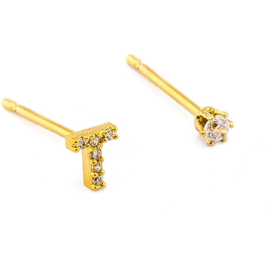 tai | cz initial crystal earring - KISS AND MAKEUP