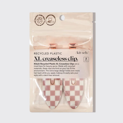 recycled plastic xl creaseless clips 2pc set - terracotta checker - KISS AND MAKEUP